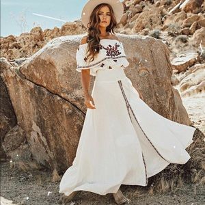 RAGA off the shoulder ruffle embroidered maxi